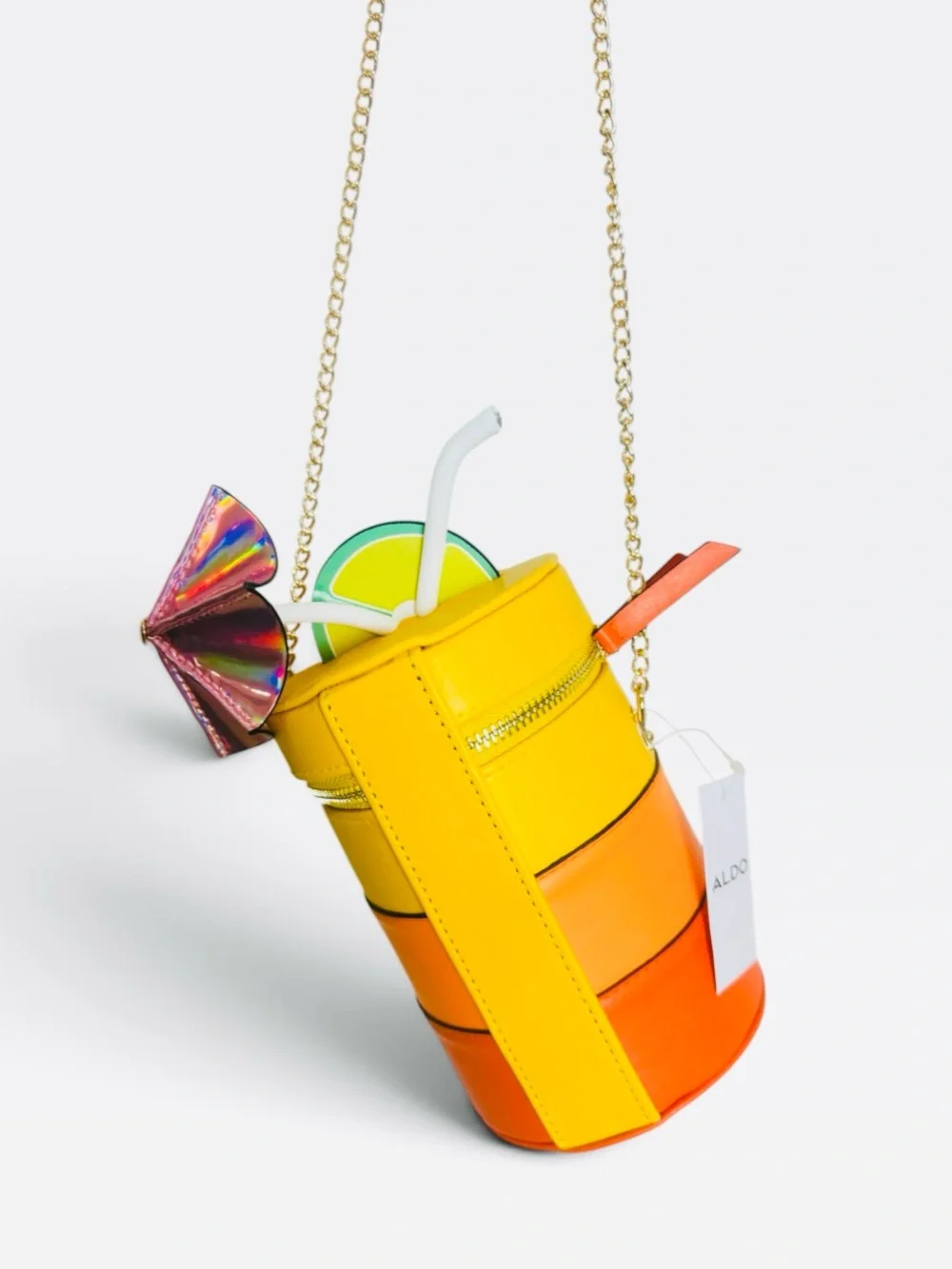 ALDO Kelliwith Cocktail Drink Chain Crossbody Zip Bag Purse